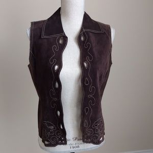 Coldwater Creek 100% Leather Embroidered Vest